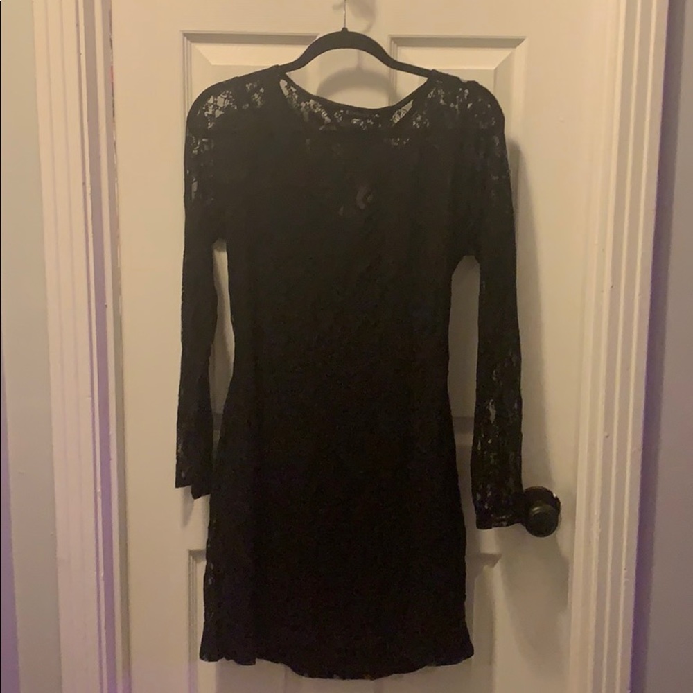 Express Sheer Lacey Dress with Open Back
